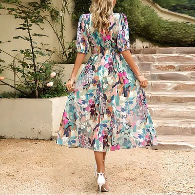Francheska Dress | Floral V-Neck Bubble Sleeves Mini Dress