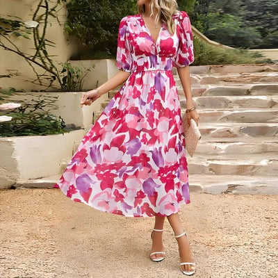 Francheska Dress | Floral V-Neck Bubble Sleeves Mini Dress