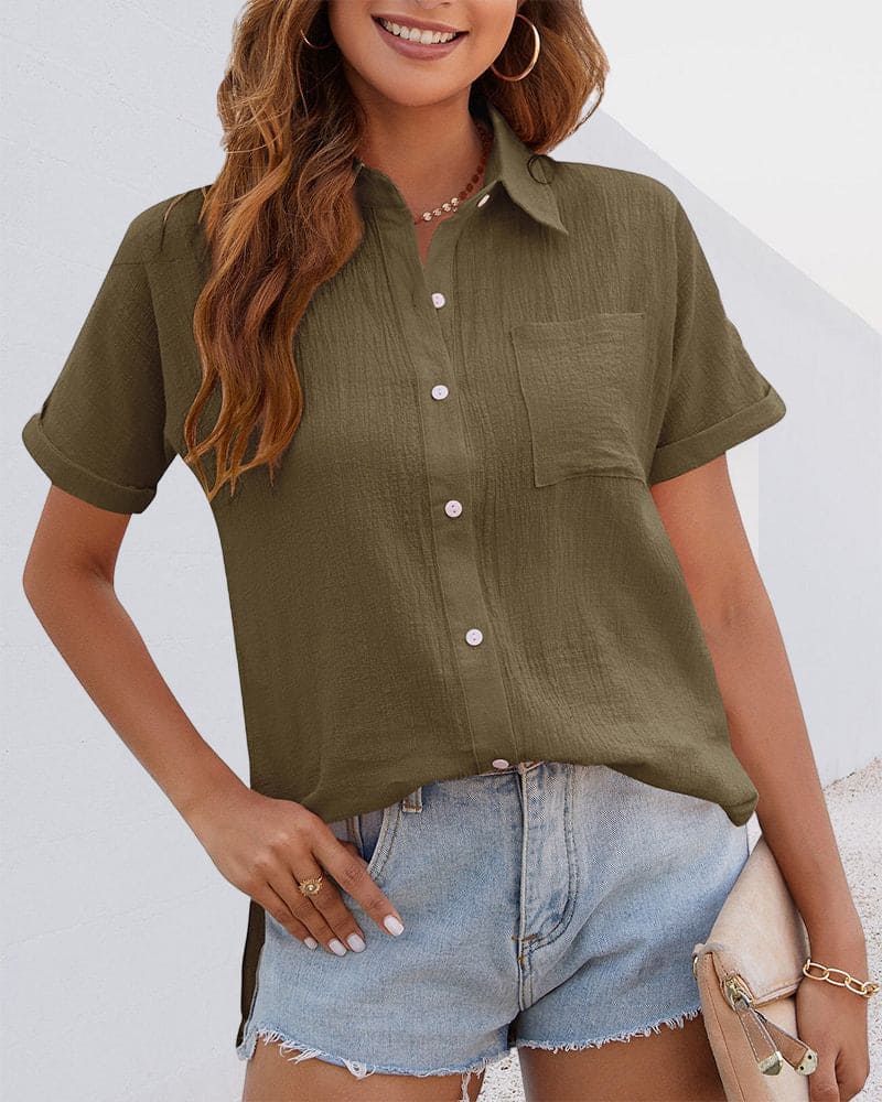 Geena Blouse | Short Sleeve Button Down Blouse