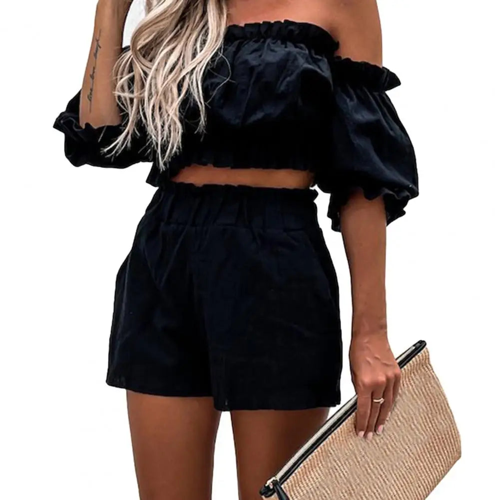 Georgene Set | Off-Shoulder Summer Top & Shorts Set
