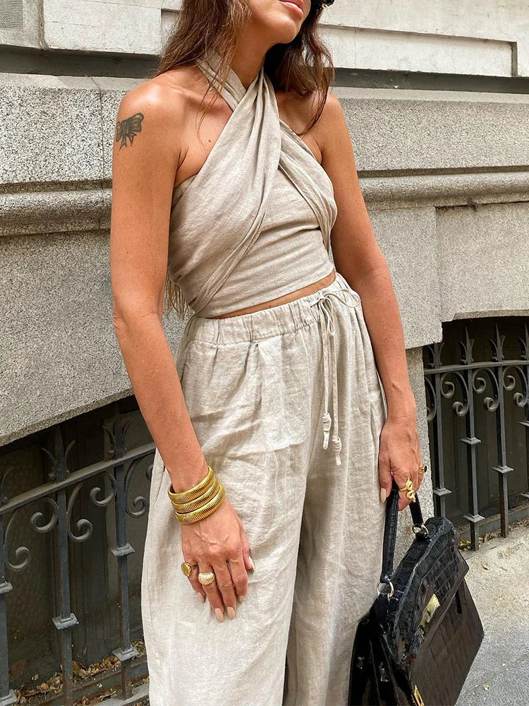 Georgiana Set | Chic Halterneck Top & Pants Set