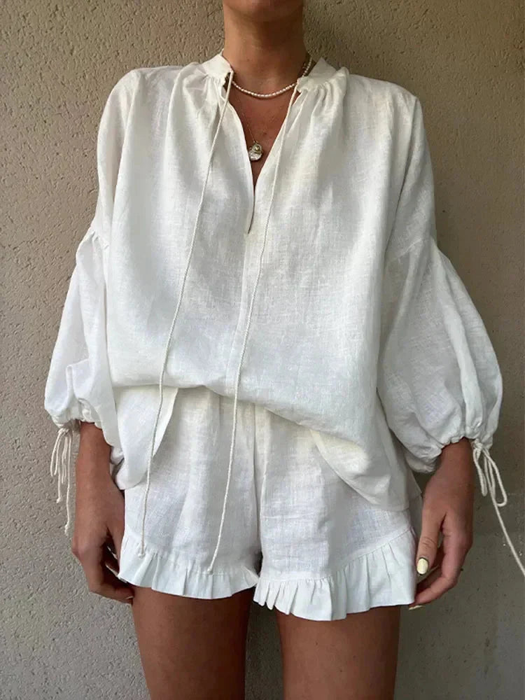 Gia Set | Women's Summer Top & Ruffle Shorts Set
