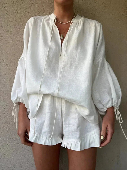 Gia Set | Women's Summer Top & Ruffle Shorts Set