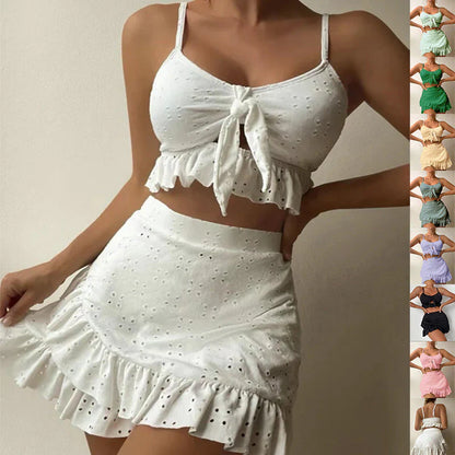 Greta Swimwear | Women's 3-Piece Ruffle Bikini Set with Skirt