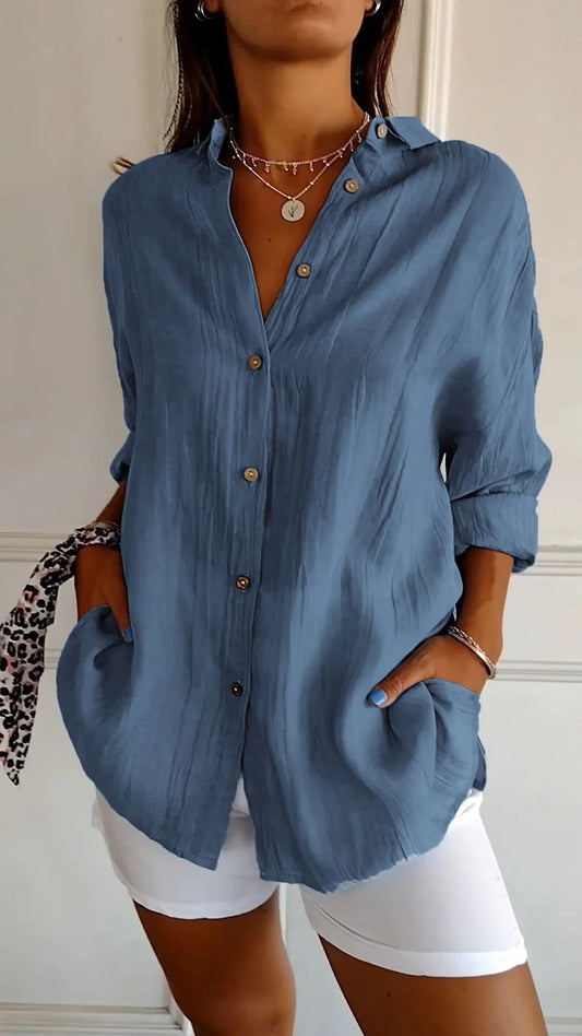 Gretel Blouse | Casual Pleated Button Down Shirt