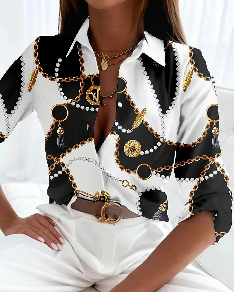 Gwendolyn Blouse | Long Sleeve Printed Button-Down Blouse