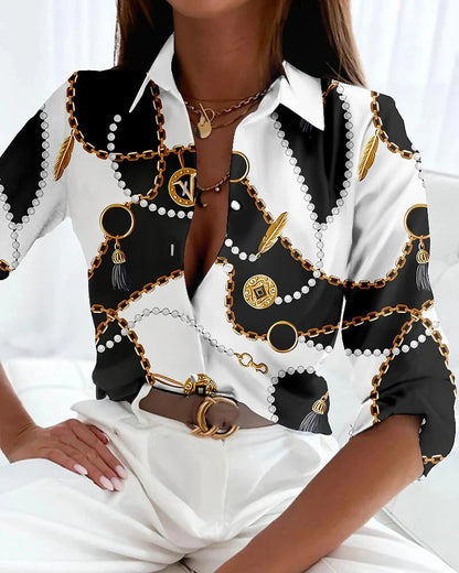 Gwendolyn Blouse | Long Sleeve Printed Button-Down Blouse