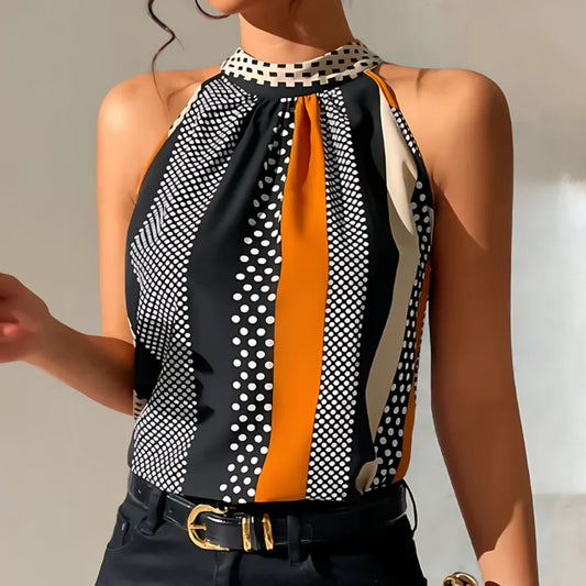 Hailey Top | Sleeveless Polka Dot Mock Neck Blouse