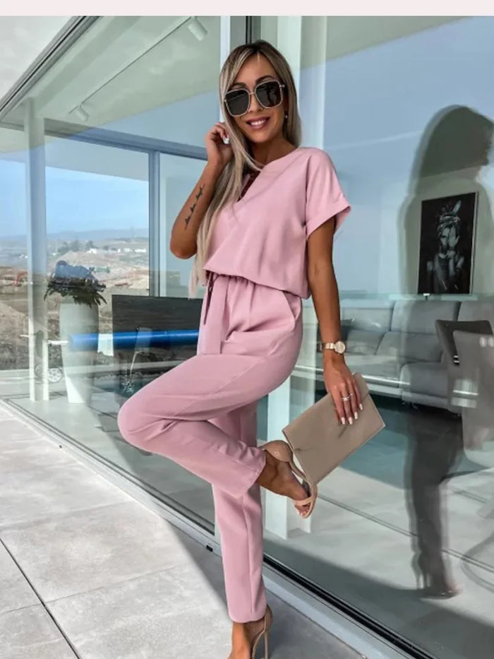 Haniya Jumpsuit | Short Sleeve V-Neck Relaxed Fit Jumpsuit