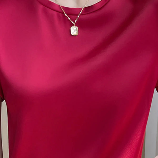 Harleen Blouse | Women's Satin O-Neck Midi Sleeve Blouse