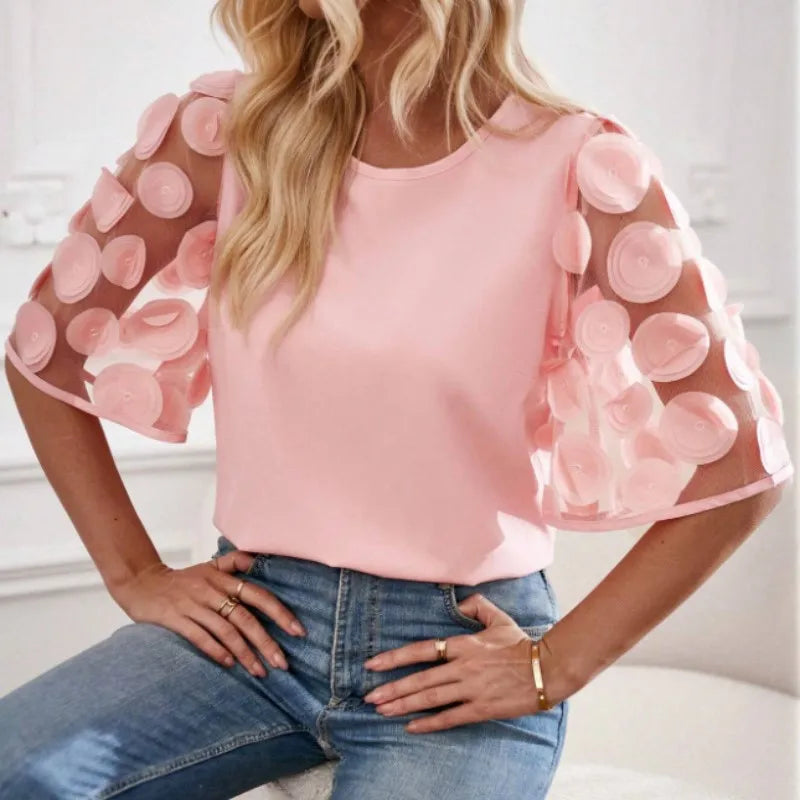 Harlie Blouse | Women's Mesh Sleeve Splicing Blouse
