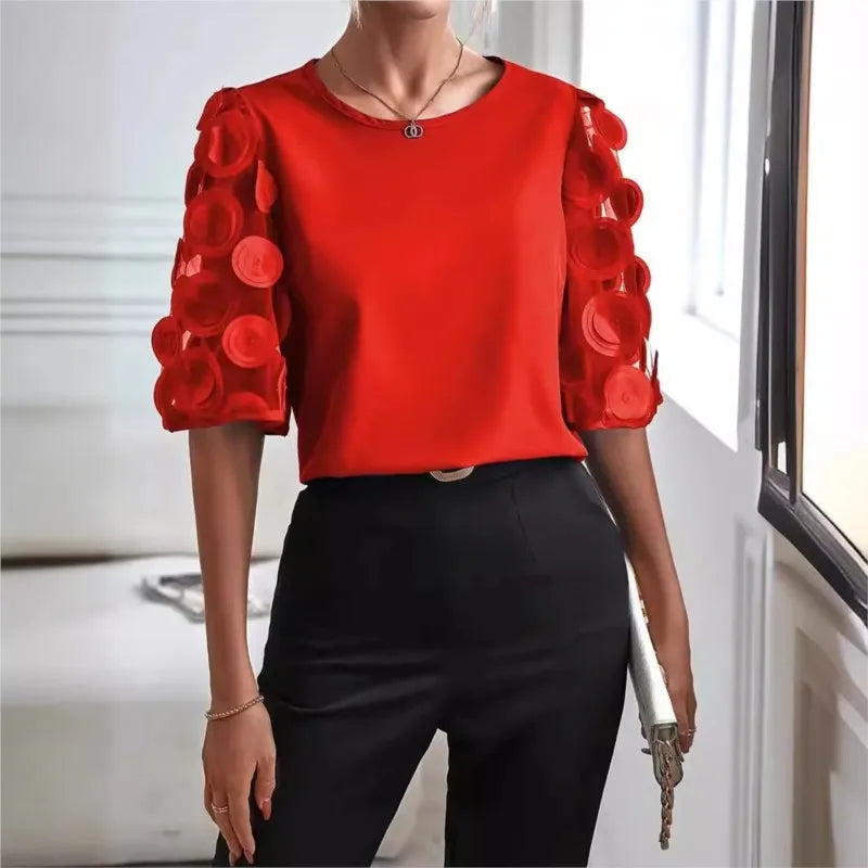 Harlie Blouse | Women's Mesh Sleeve Splicing Blouse