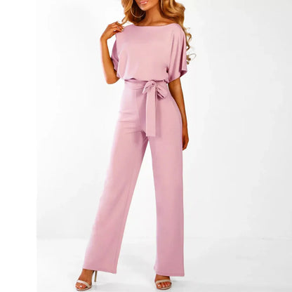 Hettie Jumpsuit | Women's Bat Sleeve Belted Lace-Up Jumpsuit