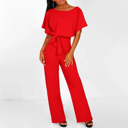 Hettie Jumpsuit | Women's Bat Sleeve Belted Lace-Up Jumpsuit