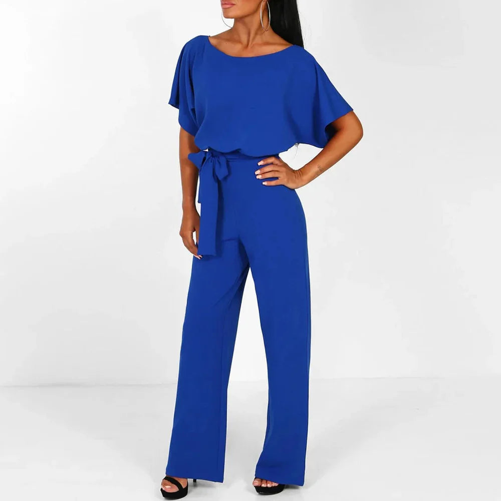 Hettie Jumpsuit | Women's Bat Sleeve Belted Lace-Up Jumpsuit