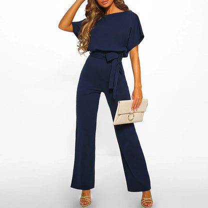 Hettie Jumpsuit | Women's Bat Sleeve Belted Lace-Up Jumpsuit