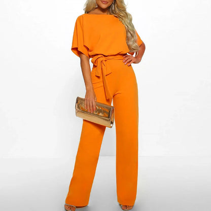 Hettie Jumpsuit | Women's Bat Sleeve Belted Lace-Up Jumpsuit