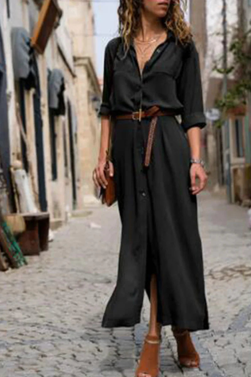 Ieva Dress | Casual Button-Up Shirt Dress with Collar and Belted Waist