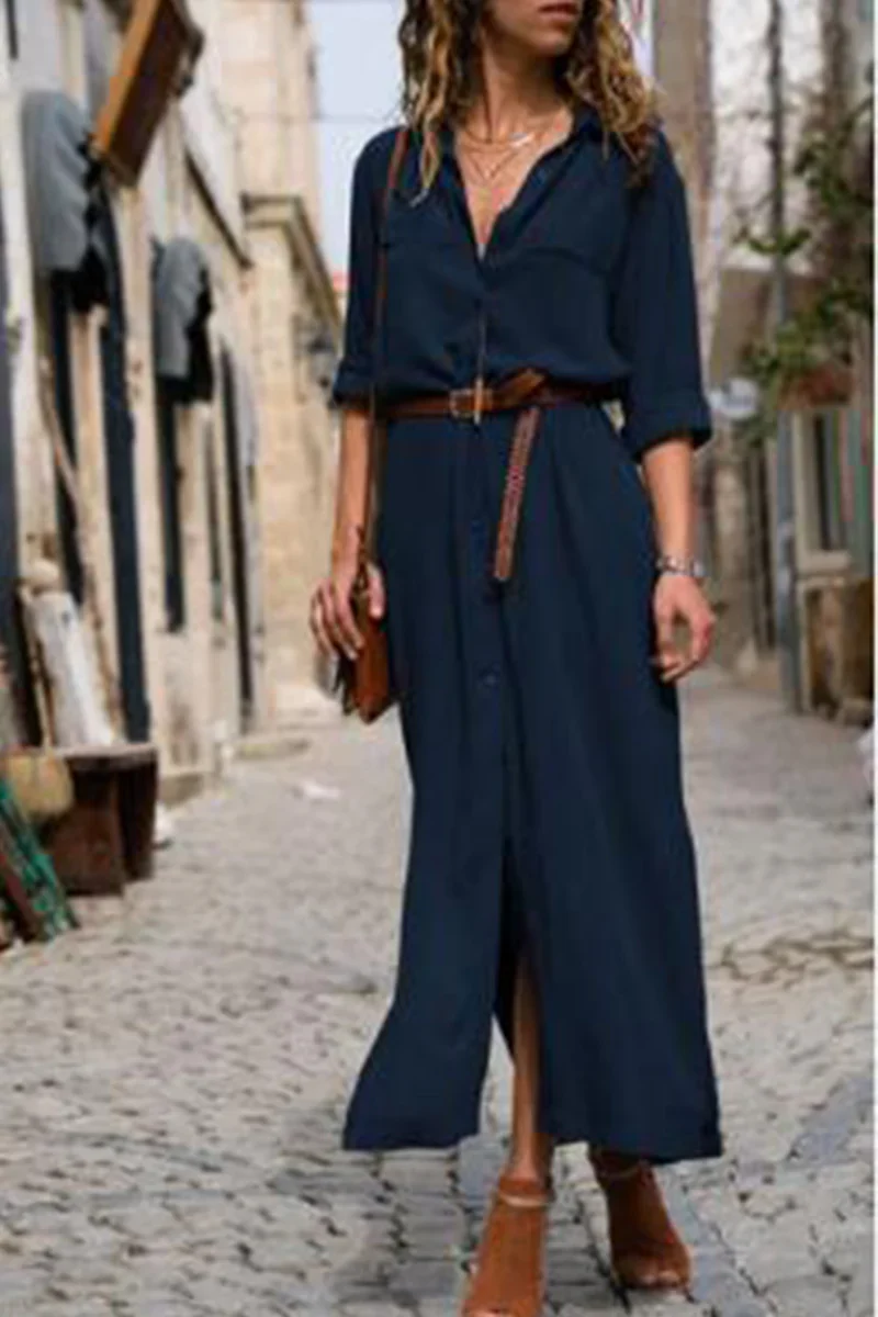 Ieva Dress | Casual Button-Up Shirt Dress with Collar and Belted Waist