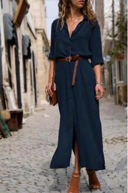 Ieva Dress | Casual Button-Up Shirt Dress with Collar and Belted Waist