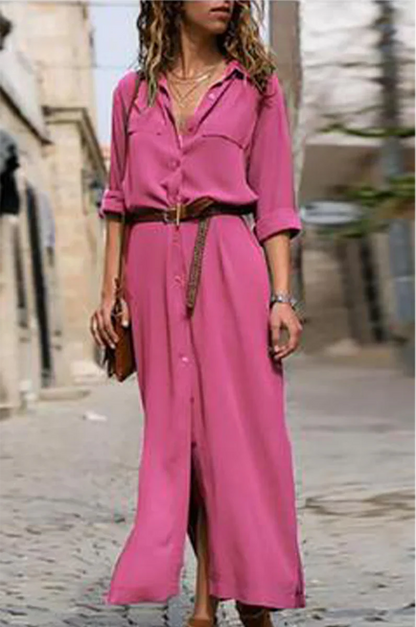 Ieva Dress | Casual Button-Up Shirt Dress with Collar and Belted Waist