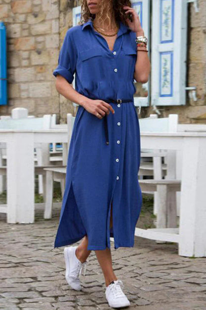 Ieva Dress | Casual Button-Up Shirt Dress with Collar and Belted Waist