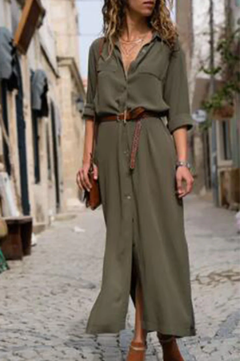 Ieva Dress | Casual Button-Up Shirt Dress with Collar and Belted Waist