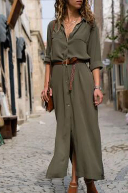 Ieva Dress | Casual Button-Up Shirt Dress with Collar and Belted Waist