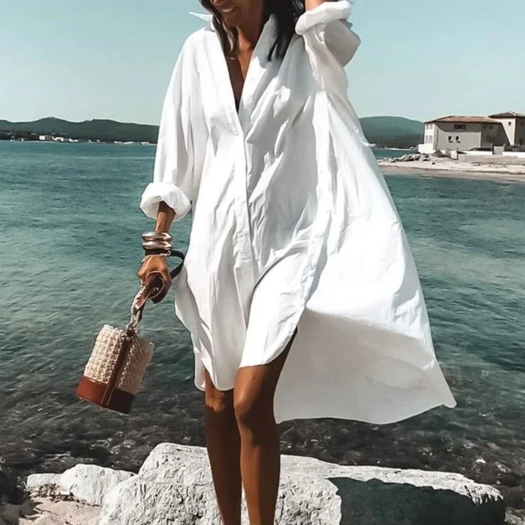 Iklimah Dress | Flowing White Shirt Dress
