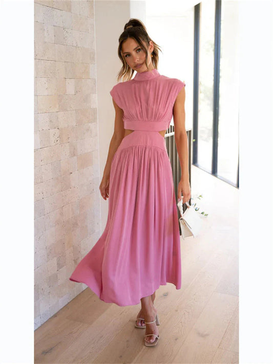 Ilianna Dress | Sleeveless Turtleneck Waist Cutout Midi Dress