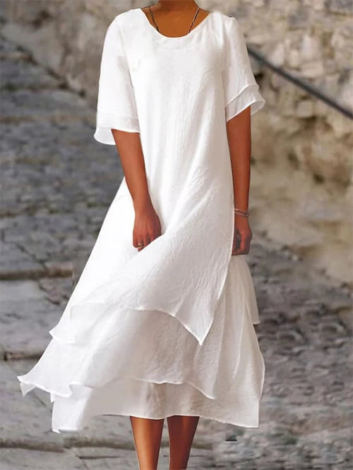 Ilisha Dress | Summer Short Sleeve Double-Layered Midi Dress