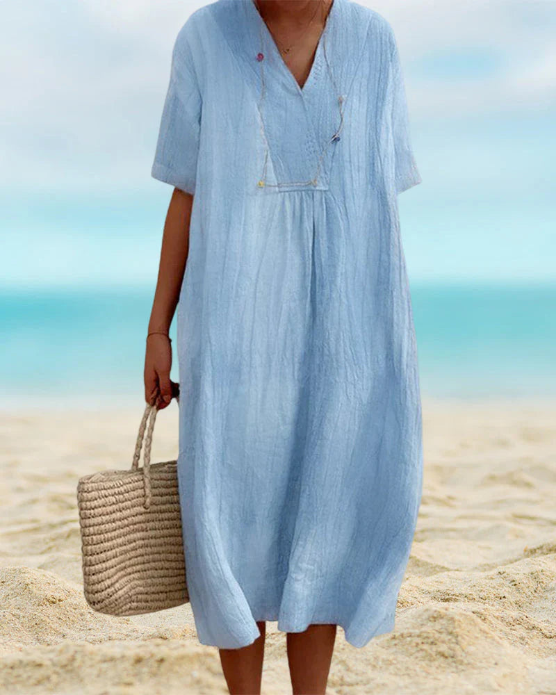 Iliya Dress | Summer Plain Color V-Neck Midi Dress