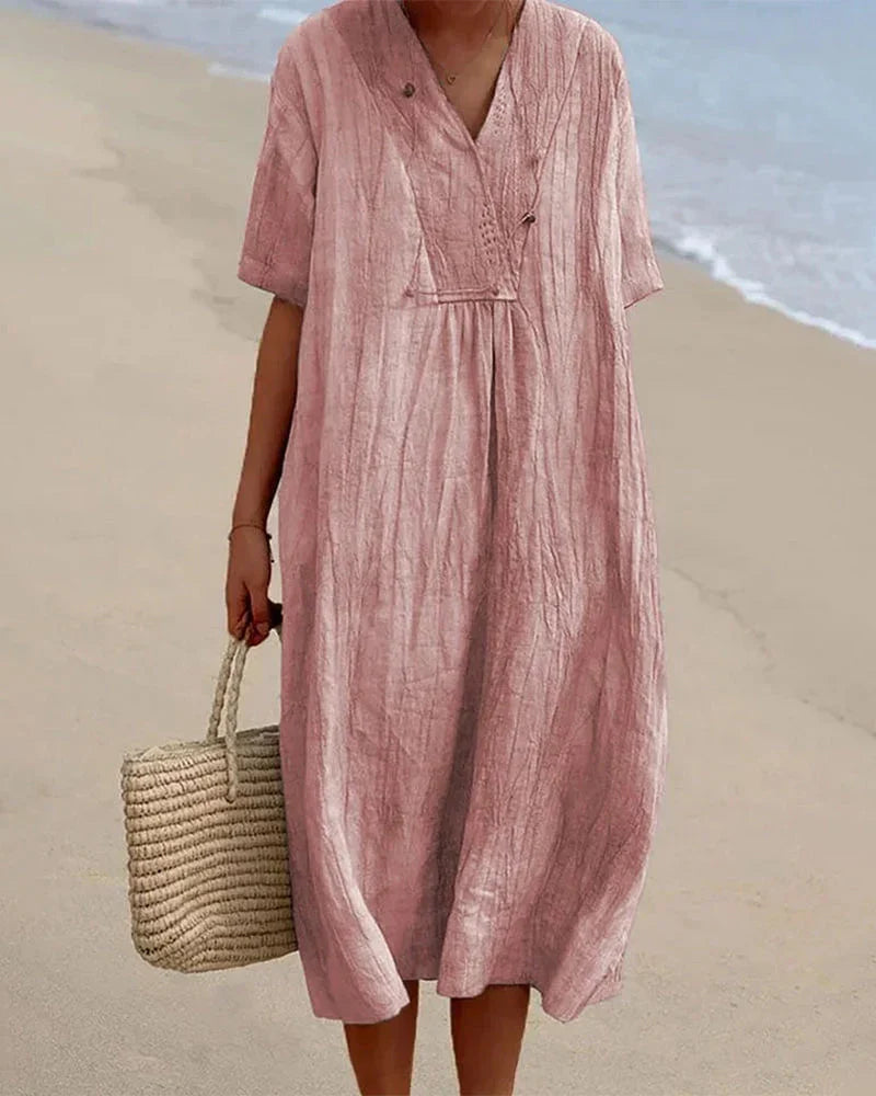 Iliya Dress | Summer Plain Color V-Neck Midi Dress