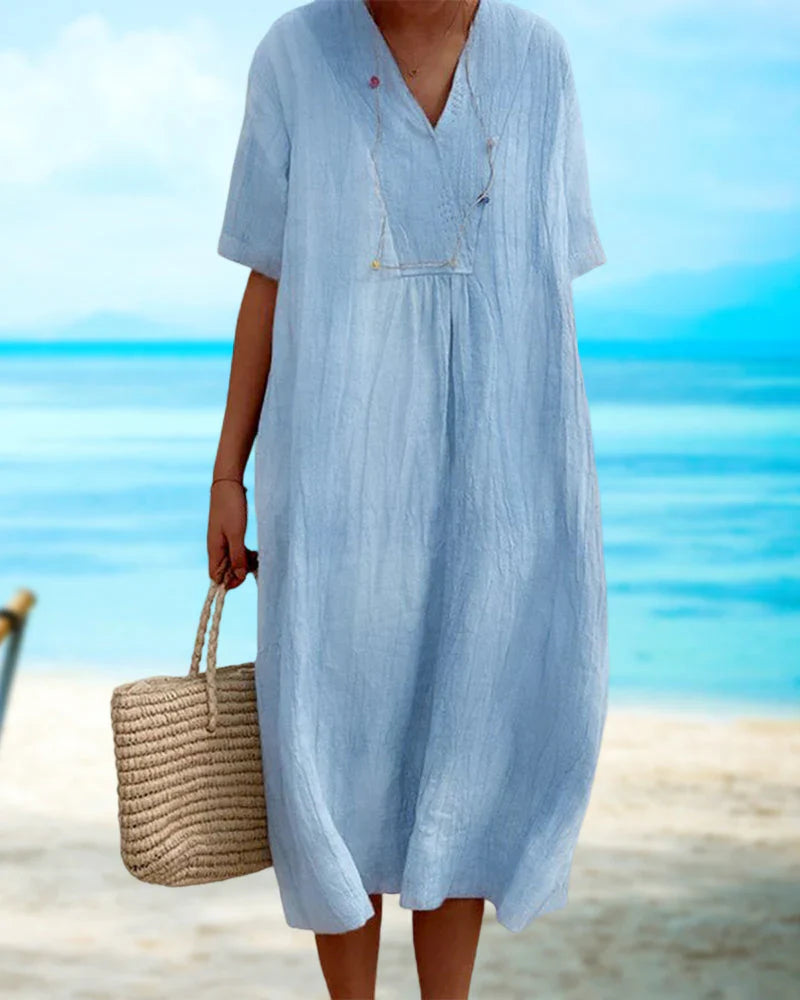 Iliya Dress | Summer Plain Color V-Neck Midi Dress