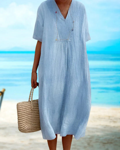Iliya Dress | Summer Plain Color V-Neck Midi Dress