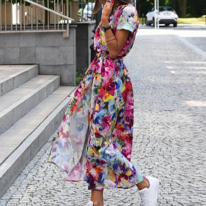 Imara Dress | Bold Floral Print Wrap Dress with Waist Tie