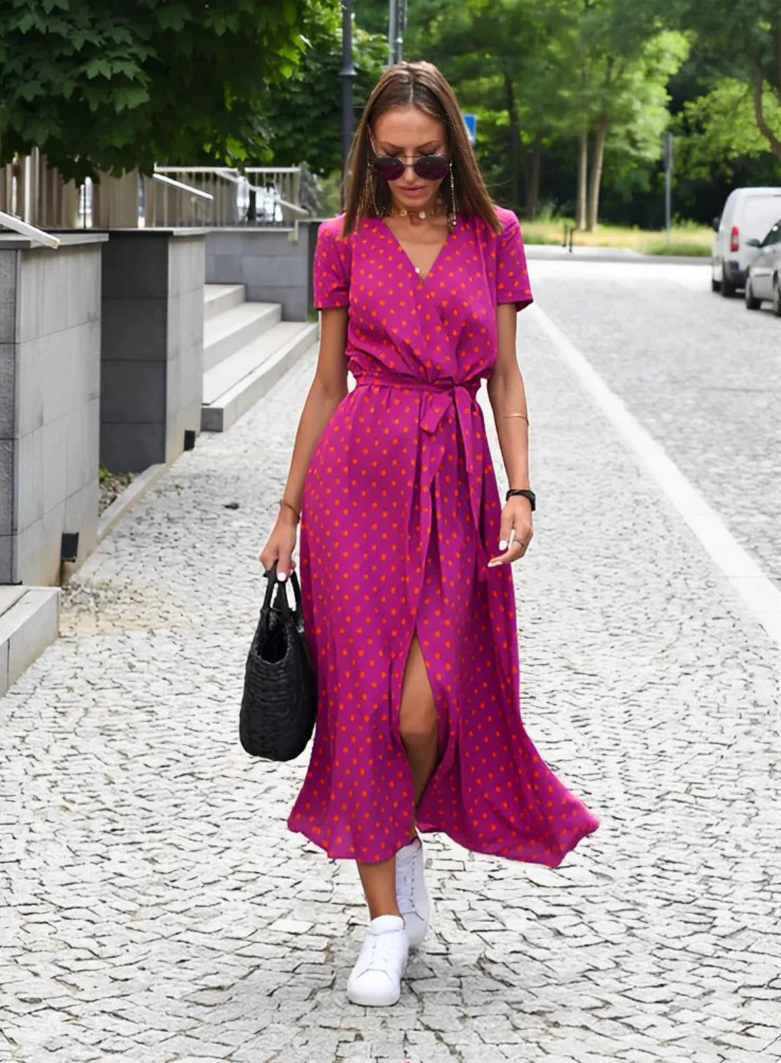 Imara Dress | Bold Floral Print Wrap Dress with Waist Tie
