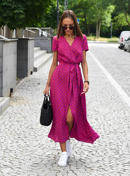Imara Dress | Bold Floral Print Wrap Dress with Waist Tie