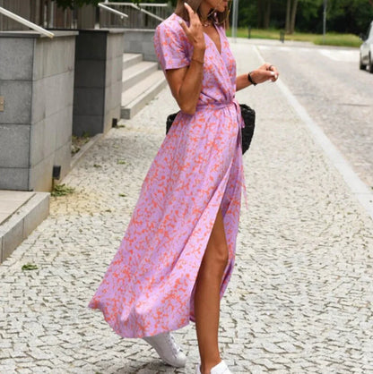 Imara Dress | Bold Floral Print Wrap Dress with Waist Tie