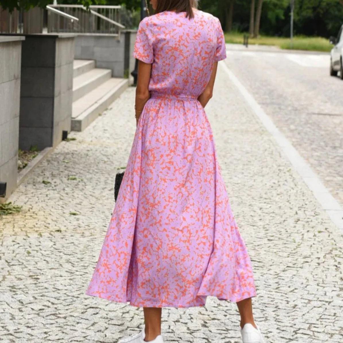 Imara Dress | Bold Floral Print Wrap Dress with Waist Tie