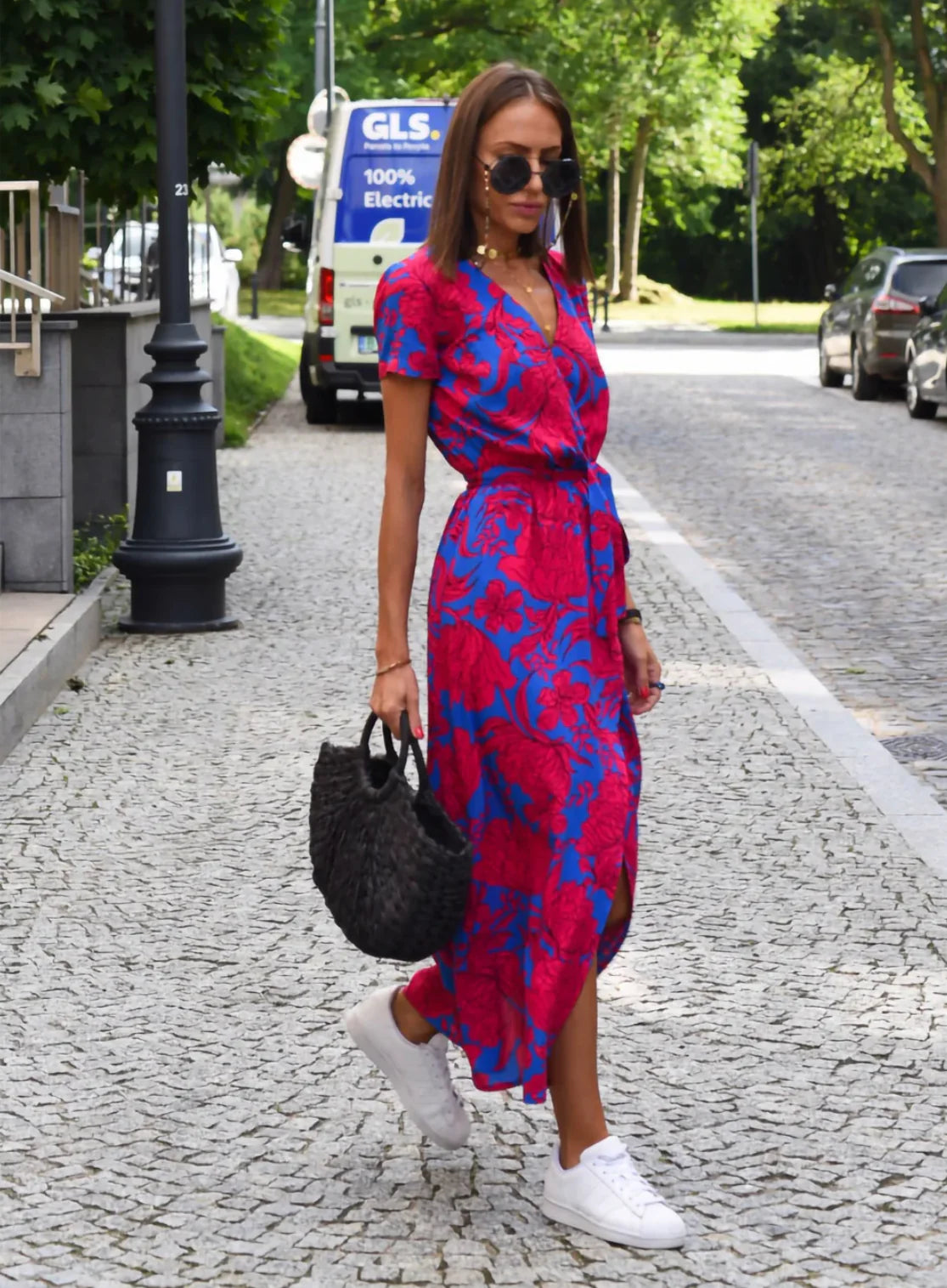 Imara Dress | Bold Floral Print Wrap Dress with Waist Tie