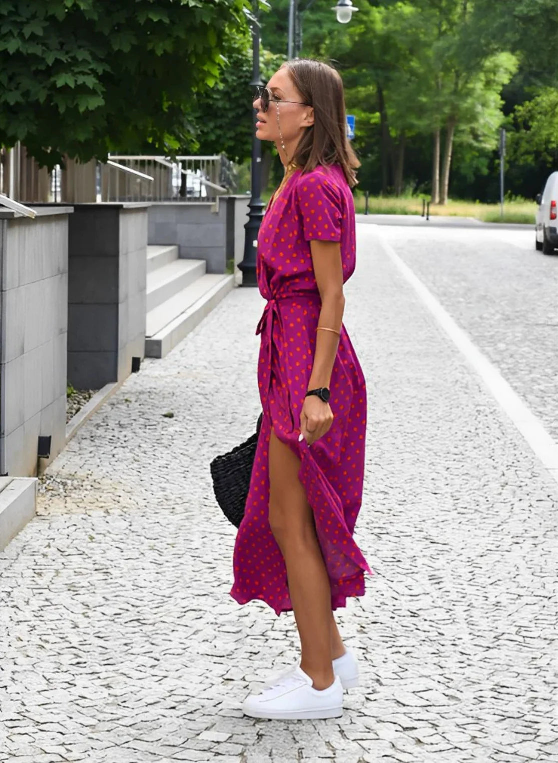 Imara Dress | Bold Floral Print Wrap Dress with Waist Tie