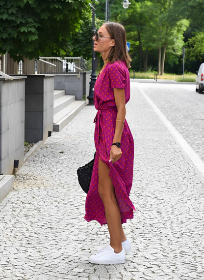 Imara Dress | Bold Floral Print Wrap Dress with Waist Tie