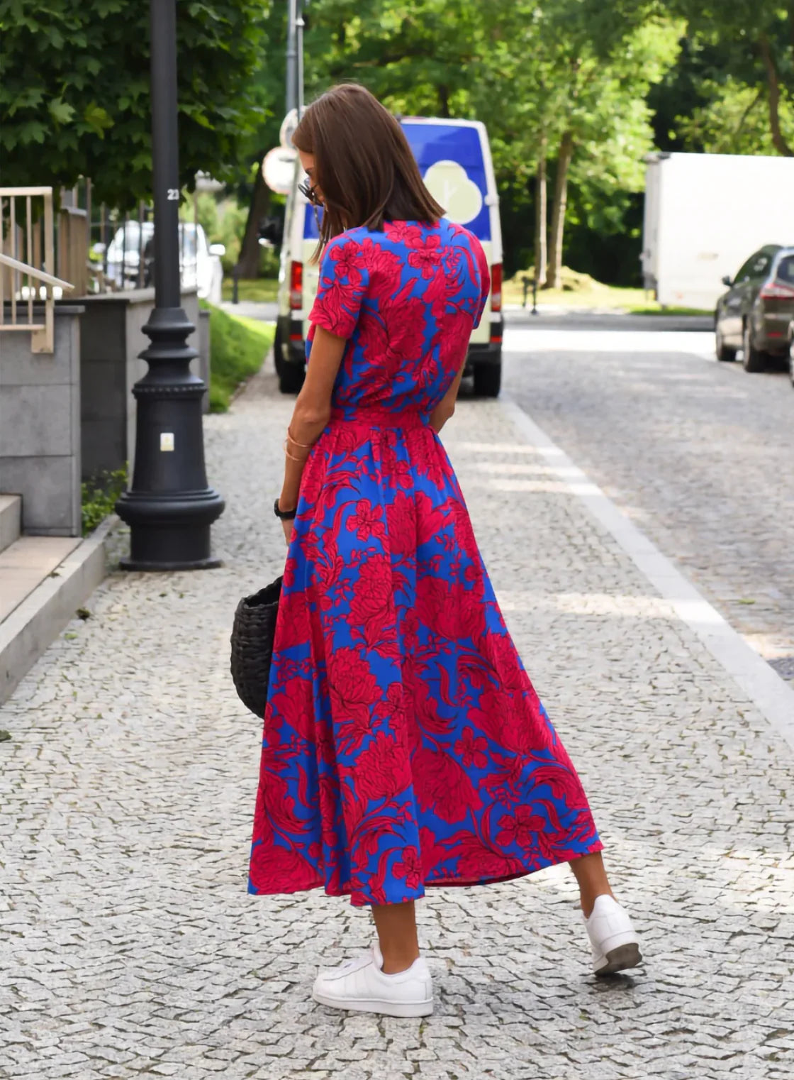 Imara Dress | Bold Floral Print Wrap Dress with Waist Tie