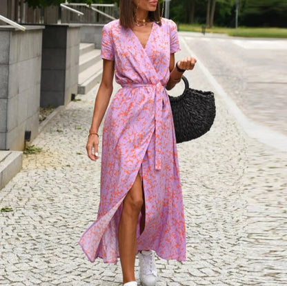 Imara Dress | Bold Floral Print Wrap Dress with Waist Tie