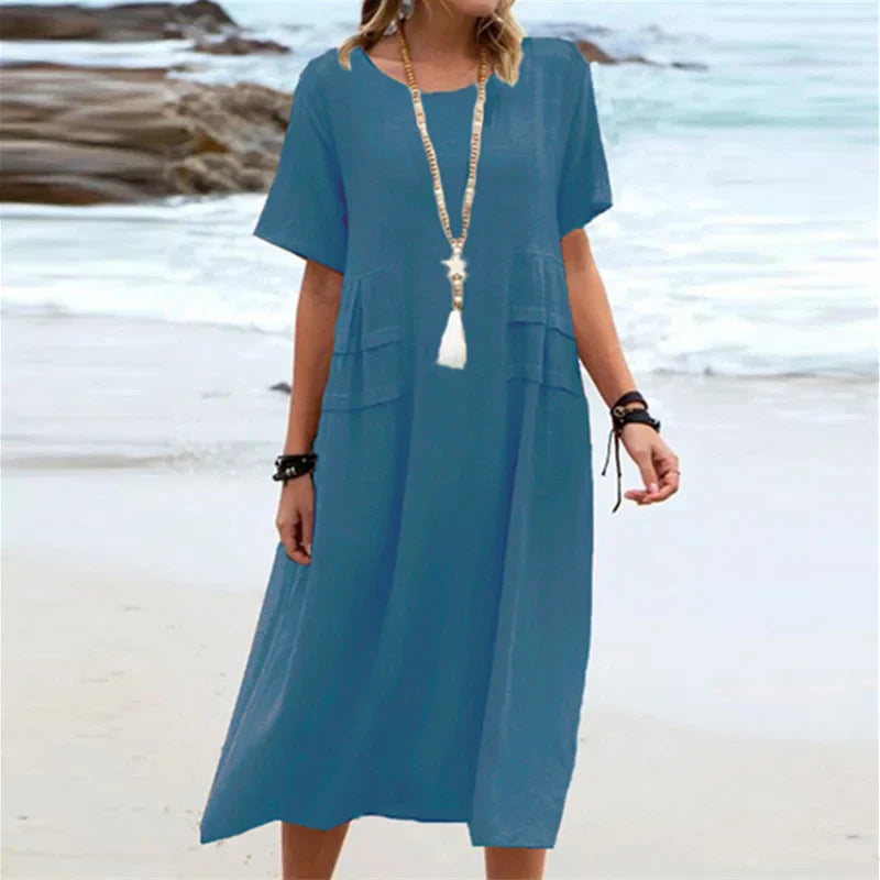 Ina Dress | Summer Casual Round Neck Midi Dress