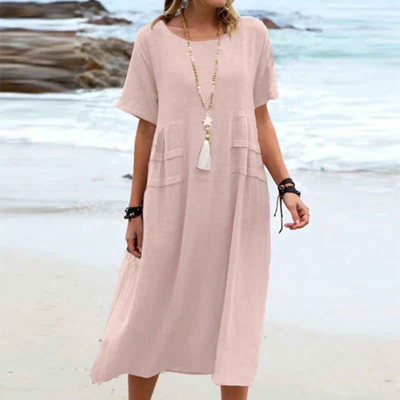 Ina Dress | Summer Casual Round Neck Midi Dress