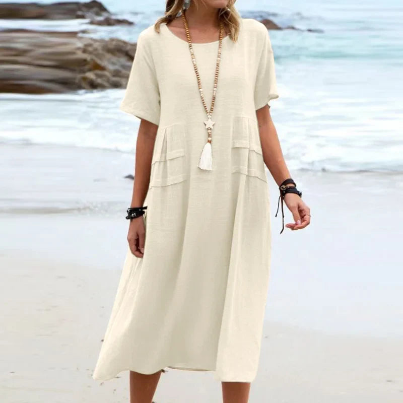 Ina Dress | Summer Casual Round Neck Midi Dress