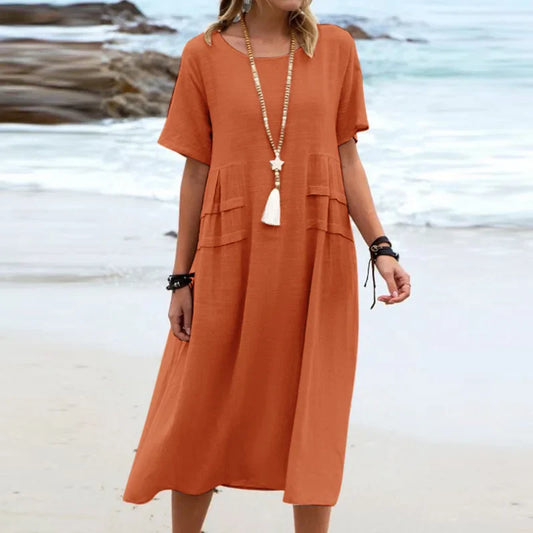 Ina Dress | Summer Casual Round Neck Midi Dress