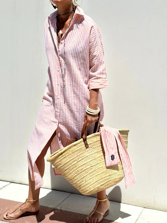 Inara Dress | Summer Loose Fit Striped Shirt Dress